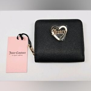 NWT Juicy Couture Black Love Mode Faux Leather Zip-Around Wallet